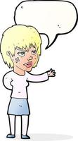 cartone animato donna con attaccare gesso su viso con discorso bolla vettore
