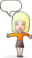 cartone animato donna dando pollici su simbolo con discorso bolla vettore