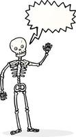 cartone animato agitando scheletro con discorso bolla vettore