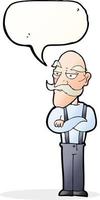 cartone animato annoiato vecchio uomo con discorso bolla vettore