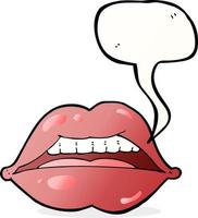 cartone animato sexy labbra simbolo con discorso bolla vettore