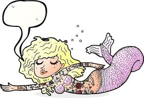 cartone animato sirena coperto nel tatuaggi con discorso bolla vettore