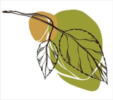 albero ramo con le foglie nel linea arte stile su un' cupo sfondo. vettore disegnato a mano illustrazione. isolato elementi su un' bianca sfondo.