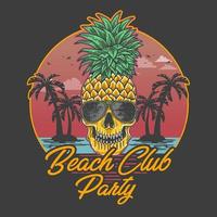 disegno di ananas del cranio del partito del beach club vettore