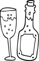 cartone animato Champagne bottiglia e bicchiere vettore