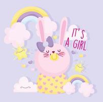 baby shower coniglietta con arcobaleni vettore