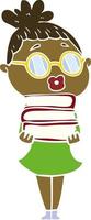 donna bibliotecaria in stile cartone animato a colori piatti che indossa occhiali vettore