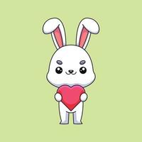 carino coniglio Tenere amore focolare cartone animato scarabocchio arte mano disegnato concetto vettore kawaii icona illustrazione