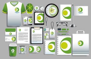 set di modelli di cancelleria logo cerchio verde, bianco vettore