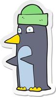 etichetta di un' cartone animato pinguino indossare cappello vettore