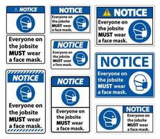 indossare una maschera sul set di cartelli da cantiere vettore