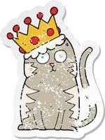 retrò afflitto etichetta di un' cartone animato gatto con corona vettore