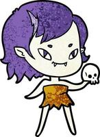 cartone animato amichevole vampiro ragazza con cranio vettore
