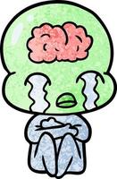 cartone animato grande cervello alieno pianto vettore