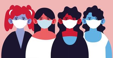 donne in maschera medica, proteggendosi vettore
