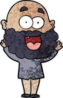 cartone animato pazzo contento uomo con barba vettore