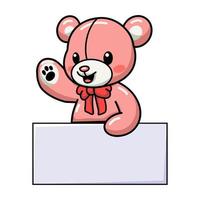 carino orsacchiotto orso cartone animato con vuoto cartello vettore