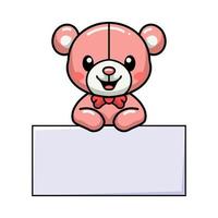carino orsacchiotto orso cartone animato con vuoto cartello vettore