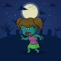 frequentato carino cartone animato vettore zombie femmina nel Halloween Luna piena mezzanotte pauroso spaventoso