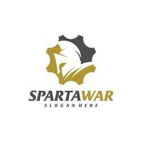 Ingranaggio spartano guerriero logo vettore. spartano casco logo design modello. creativo icona simbolo vettore