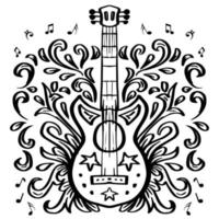 mano disegno chitarra icona con floreale elementi vettore