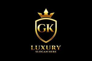 iniziale gk elegante lusso monogramma logo o distintivo modello con pergamene e reale corona - Perfetto per lussuoso il branding progetti vettore