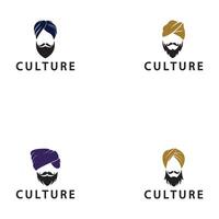 turbante baffi India indiano logo design vettore illustrazione.