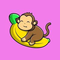 carino scimmia su grande Banana frutta cartone animato vettore icone illustrazione. piatto cartone animato concetto. adatto per qualunque creativo progetto.