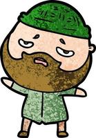 cartone animato preoccupato uomo con barba vettore