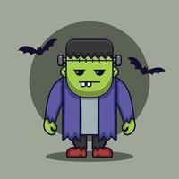 Halloween carino Frankenstein personaggio con pipistrello vettore