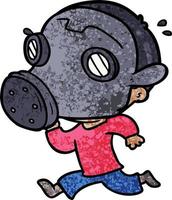 cartone animato uomo indossare gas maschera vettore