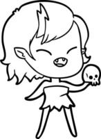 cartone animato ridendo vampiro ragazza con cranio vettore