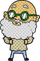 cartone animato curioso uomo con barba e bicchieri vettore