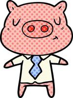 cartone animato soddisfare maiale nel camicia e cravatta vettore