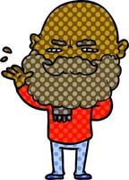 cartone animato sbrigativo uomo con barba accigliato vettore