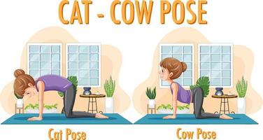 yoga a casa con gatto mucca posa vettore