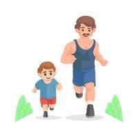 cartone animato padre e figlio che corrono insieme vettore
