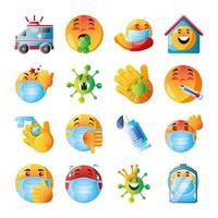 set di icone emoji di coronavirus vettore