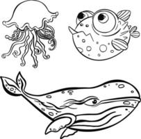 impostato di linea marino pesce simbolo vettore mano disegnato