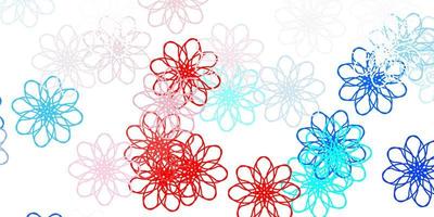 modello doodle vettoriale azzurro, rosso con fiori.