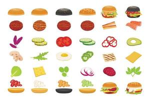 hamburger icone impostato cartone animato vettore. cibo Hamburger vettore