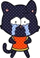 cartone animato pianto gatto vettore