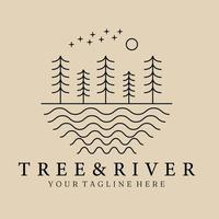 albero e fiume linea arte logo, icona e simbolo, vettore illustrazione design