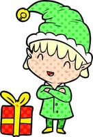 cartone animato contento Natale elfo vettore