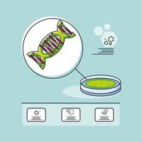 infografica con molecola di dna e coronavirus vettore