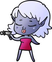 bella cartone animato alieno ragazza con raggio pistola vettore