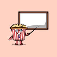 cartone animato Popcorn insegnante insegnamento con lavagna vettore