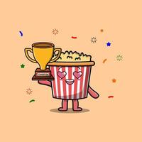 cartone animato personaggio Popcorn Tenere d'oro trofeo vettore