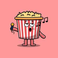 carino cartone animato Popcorn cantante personaggio Tenere mic vettore