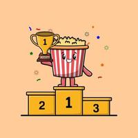 carino cartone animato Popcorn personaggio come il primo vincitore vettore